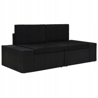 Záhradná lavica, lavička - 2-osobná modulárna pohovka, Rattan PE, čierna