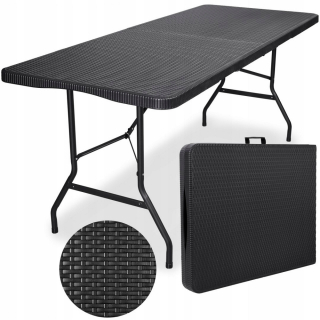 Záhradný stôl, stoličky - Rattan Catering Table Skladovanie s kufrom - 180 cm čierna
