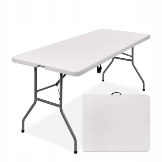 Záhradný stôl, stoličky - Biela stravovacia tabuľka 180x74 cm skladací kufor