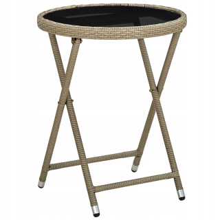 Záhradný stôl, stolík - Čajový stôl, béžová, 60 cm, ratan PE a sklo