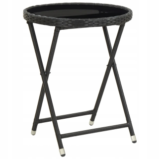 Záhradný stôl, stolík - Čajový stôl, čierny, 60 cm, ratan PE a sklo