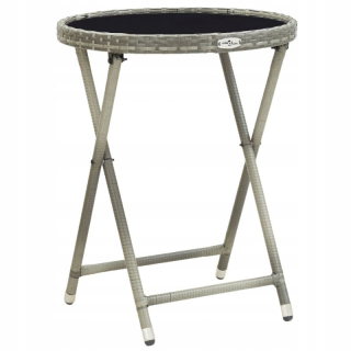 Záhradný stôl, stolík - Čajový stôl, šedá, 60 cm, ratan PE a sklo