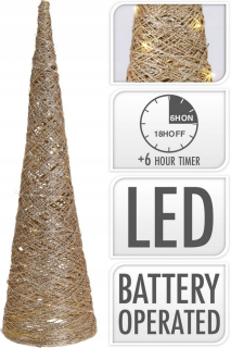 Kužeľ 30led 60 cm zlatý trblietky 3x AA 1,5V