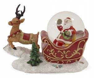 Vianočná sklenená guľa s sobom a Santa Claus