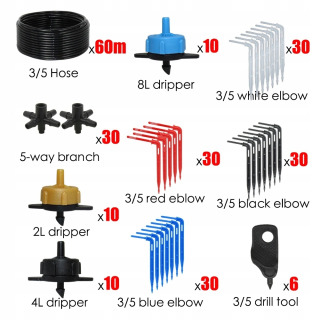 Zavlažovanie záhrady - Mikrokvapkový závlahový systém 3/5mm 2L 4L 8L