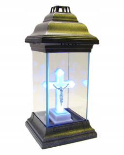 Sklenená sviečka kaplnka lampa + LED kríž