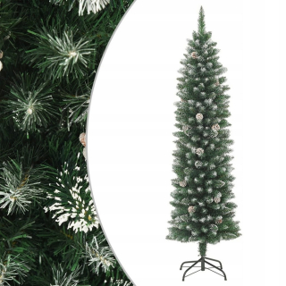 Umelý, úzky vianočný stromček s stojanom, 210 cm, PVC