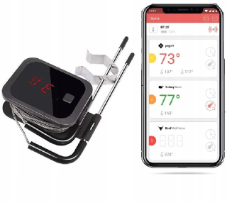 Teplomer na gril - BEZDRÔTOVÝ LCD TEPLOMER PRE GRILOVANÉ MÄSO 2 SONDY - Bluetooth