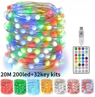 Svetelný stĺp do záhrady - USB 5V RGB medený drôt LED osvetľovací reťazec 2/5/10/15/20m IP65 s 32 kľúčmi