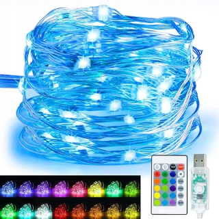 Svetelný stĺp do záhrady - USB Garland LED medený drôtový reťazec s diaľkovým ovládaním diaľkového ovládania 16 farieb