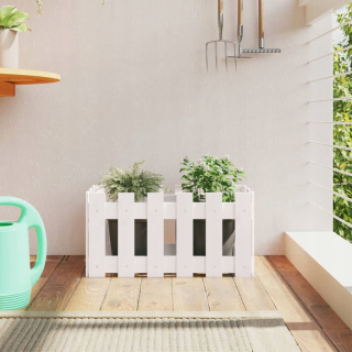 Záhradný úložný box - Vidaxl Garden Pot s plotom, bielym, 60x30x30 cm, borovicové drevo
