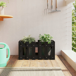 Záhradný úložný box - Vidaxl Garden Pot s plotom, čierna, 60x30x30 cm, borovicové drevo