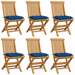 Záhradný stôl, stolík - Vidaxl záhradné stoličky, modré vankúše, 6 sedí
