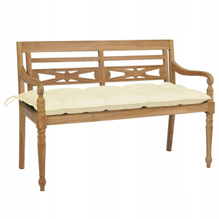 Záhradná lavica, lavička - vidaXL Lavica Batavia s krémovým vankúšom 120 cm L