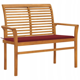 Záhradná lavica, lavička - Vidaxl záhradná lavica s červeným vankúšom, 112 cm,