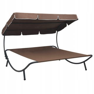 Záhradné lehátko - Vidaxl Garden Deckchair s baldachýnom, hnedá
