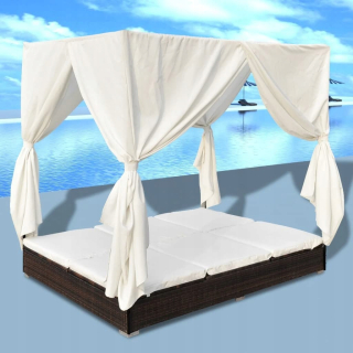 Záhradné lehátko - Vidaxl Garden Deckchair s baldachýnom, polícia, b