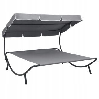 Záhradné lehátko - Vidaxl Garden Deckchair s baldachýnom, šedá