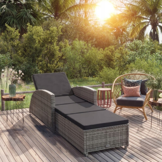 Záhradné lehátko - Vidaxl Garden Deckchair s tmavo šedým vankúšom, polícia