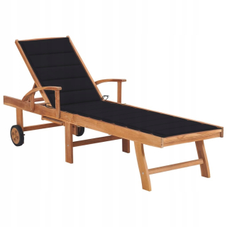 Záhradné lehátko - Vidaxl Deckchair s čiernym vankúšom, pevné teke drevo