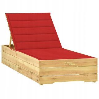 Záhradné lehátko - Vidaxl Deckchair s červeným vankúšom, impregnovaný Dre