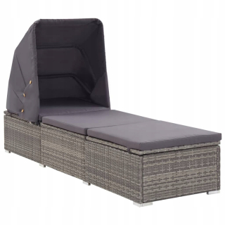 Záhradné lehátko - Vidaxl Deckchair so strechou a vankúšom, Rattan PE, SZA