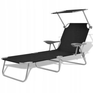 Záhradné lehátko - Vidaxl Deckchair so strechou, oceľou, čiernou farbou