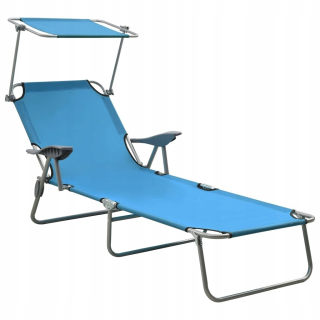 Záhradné lehátko - Vidaxl Deckchair so strechou, oceľou, modrou farbou