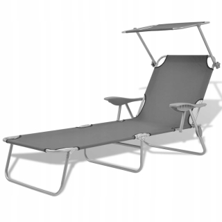 Záhradné lehátko - Vidaxl Deckchair so strechou, oceľou, šedou farbou