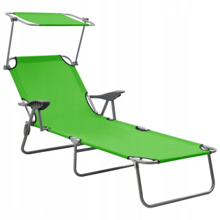 Záhradné lehátko - Vidaxl Deckchair so strechou, oceľou, zelenou farbou