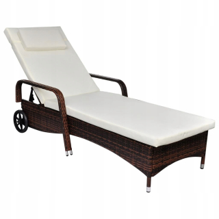 Záhradné lehátko - Vidaxl Deckchair s vankúšom a kolesami, Rattan PE, bronz