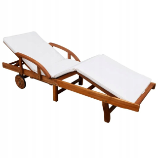 Záhradné lehátko - Vidaxl Deckchair s vankúšom, pevné drevo Acacia
