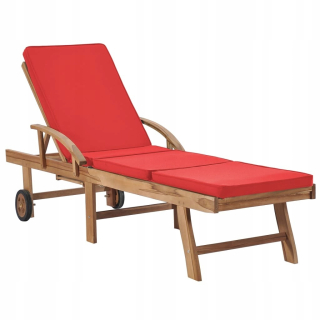 Záhradné lehátko - Vidaxl Deckchair s vankúšom, tuhé drevo Teke, červené