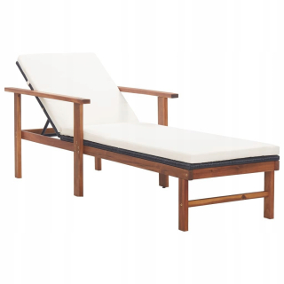 Záhradné lehátko - Vidaxl Deckchair s vankúšom, polystan a masívne drevo
