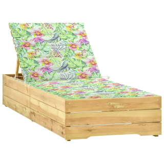 Záhradné lehátko - Vidaxl Deckchair s vankúšom so vzorom listov, impregnácia
