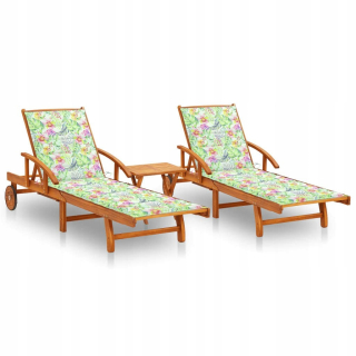 Záhradné lehátko - Vidaxl Deckchairs s vankúšmi a stôl, 2 ks, li