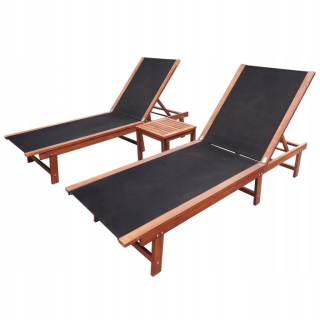 Záhradné lehátko - Vidaxl Deckchairs so stolom, 2 ks, masívne drevo