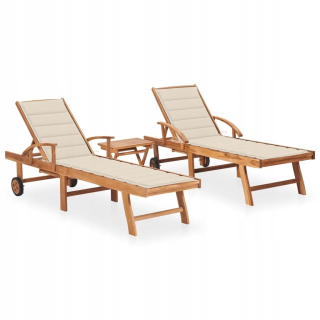 Záhradné lehátko - Vidaxl Deckchairs so stolom a vankúšmi, 2 ks.