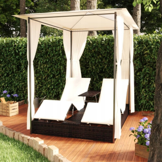 Záhradné lehátko - Vidaxl Double Garden Sun Leb so záclonami, Polira