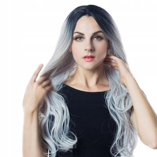 Syntetické ženy plné vlasov cm/24 "kučeravé zvlnené čierne
