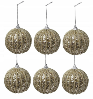 Unikátny trblietavý zlatý vianočný stromček BAUBLES 6 ks
