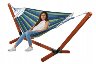 Záhradná hojdacia sieť hamak - XXL SET Impregnated Rám 300 kg hojda 220x150