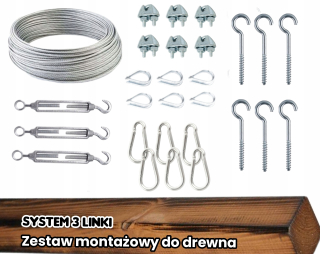 Záhradný slnečník - Montážna súprava na plachte na 3 odkazoch Dĺžka 5 m