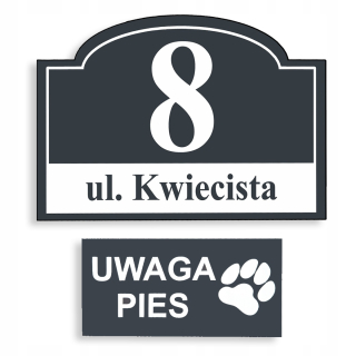 Sada tabliet pre dom s adresou + pozornosť pes + tabuľka 20x10 Hliníková pozornosť Bad Dog Dog