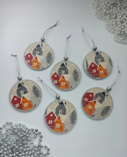 Prívesok, bauble, deCoupage, domy