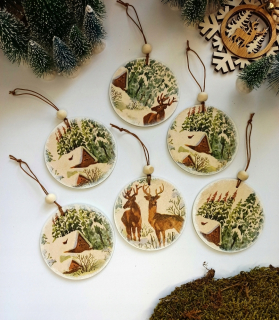 Prívesok, bauble, deCoupage, sob, domy