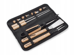 Príbor na grilovanie - Grill Set 9 EL V drevenom puzdre BBQ