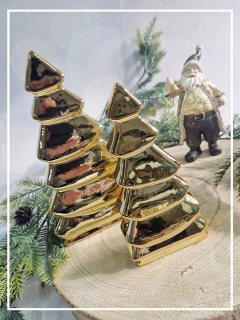 Zlatý vianočný stromček - 23 cm keramická figurína
