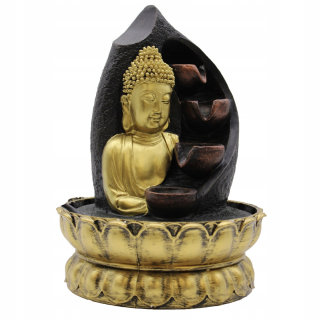 Zlatý Budha a hrnce - fontánska lampa 30 cm