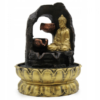 Zlatý meditujúci Buddha - fontánska lampa 30 cm